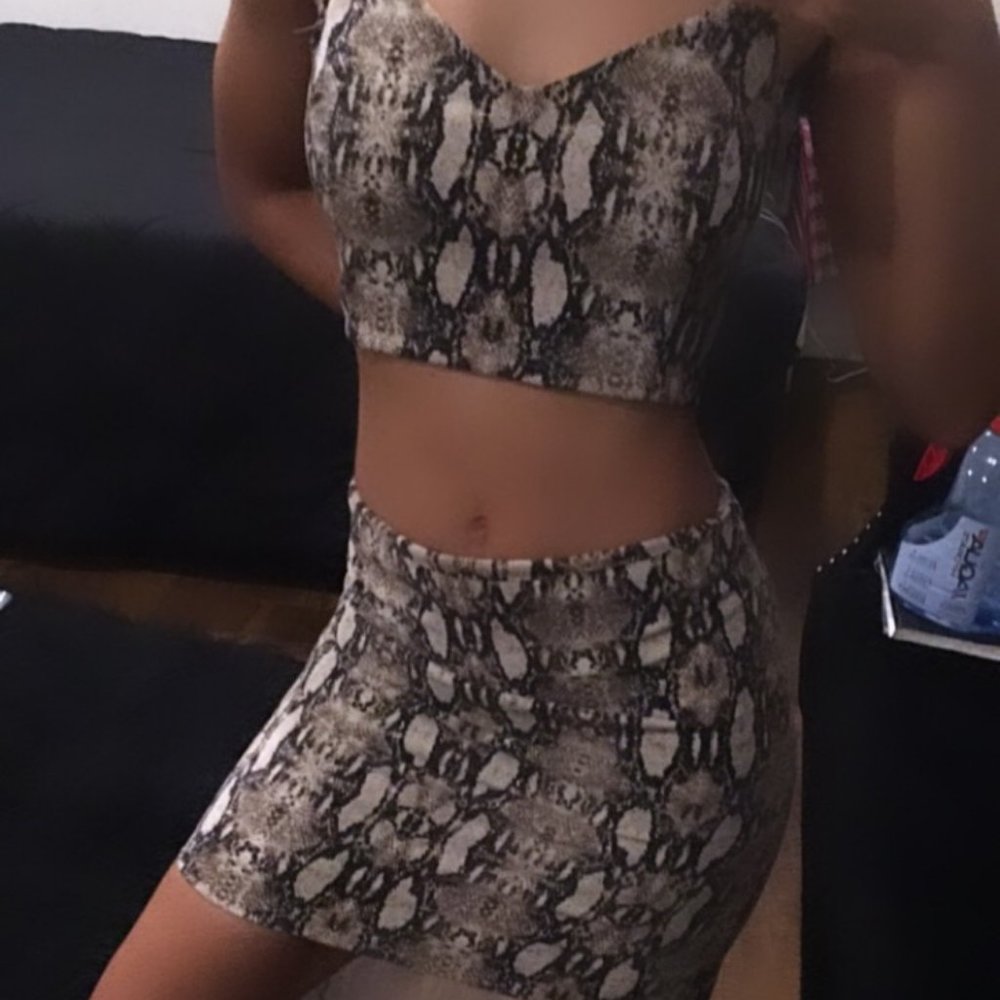 Snakeskin print skirt and crop top set